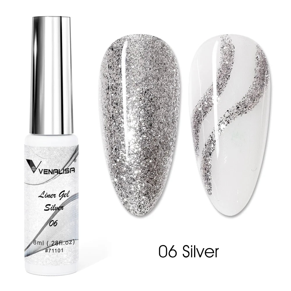 Venalisa Liner Gel 8ml French Nail Gel Polish UV LED Painting Gel Nail Art Design Gorgeous Glitter Color DIY Drawing Polish