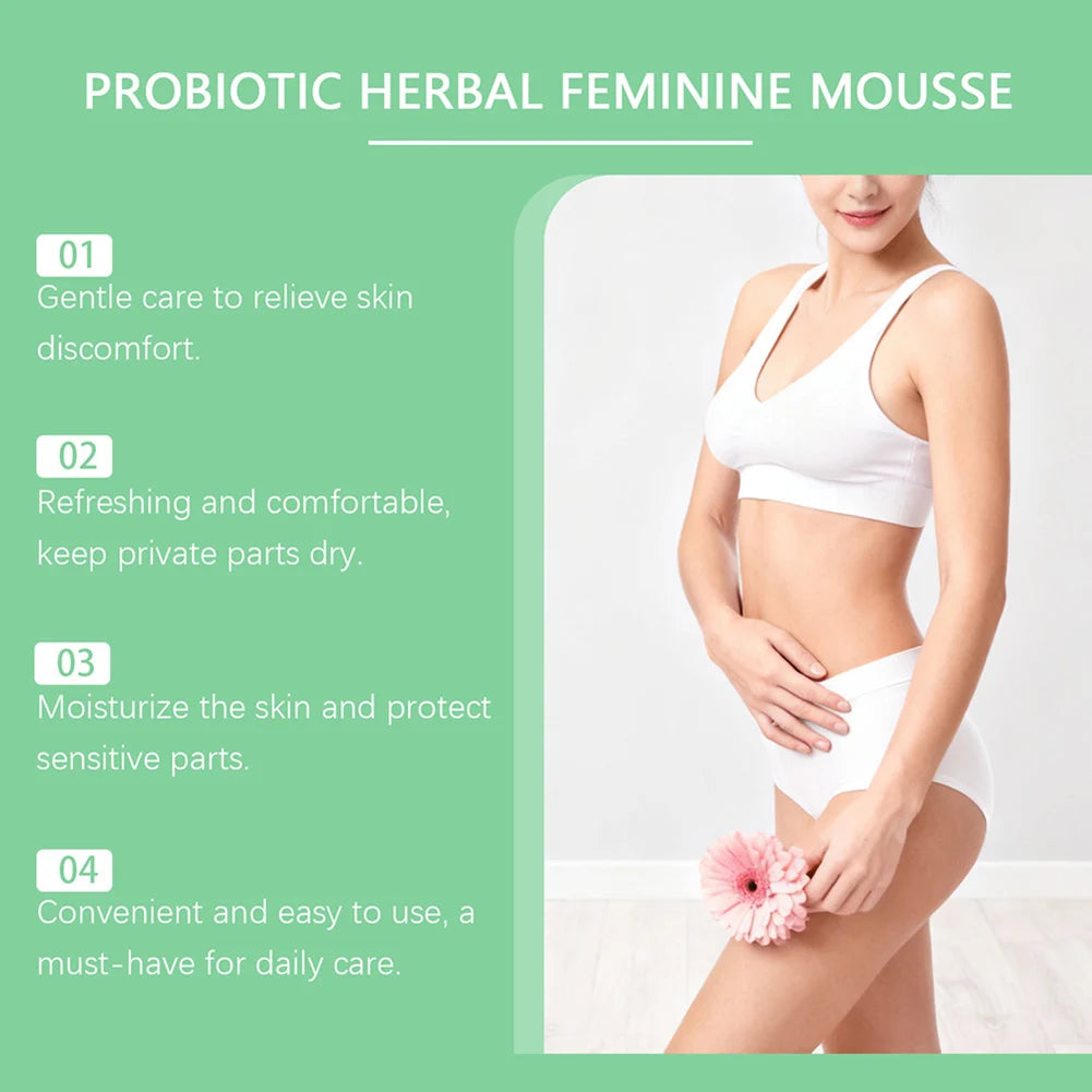 60ml Probiotics Herbal Female Intimate Hygiene Mousse Gentle Daily Wash Ph Balanced Gentle Daily Cleanse Comfort Irritation-Free
