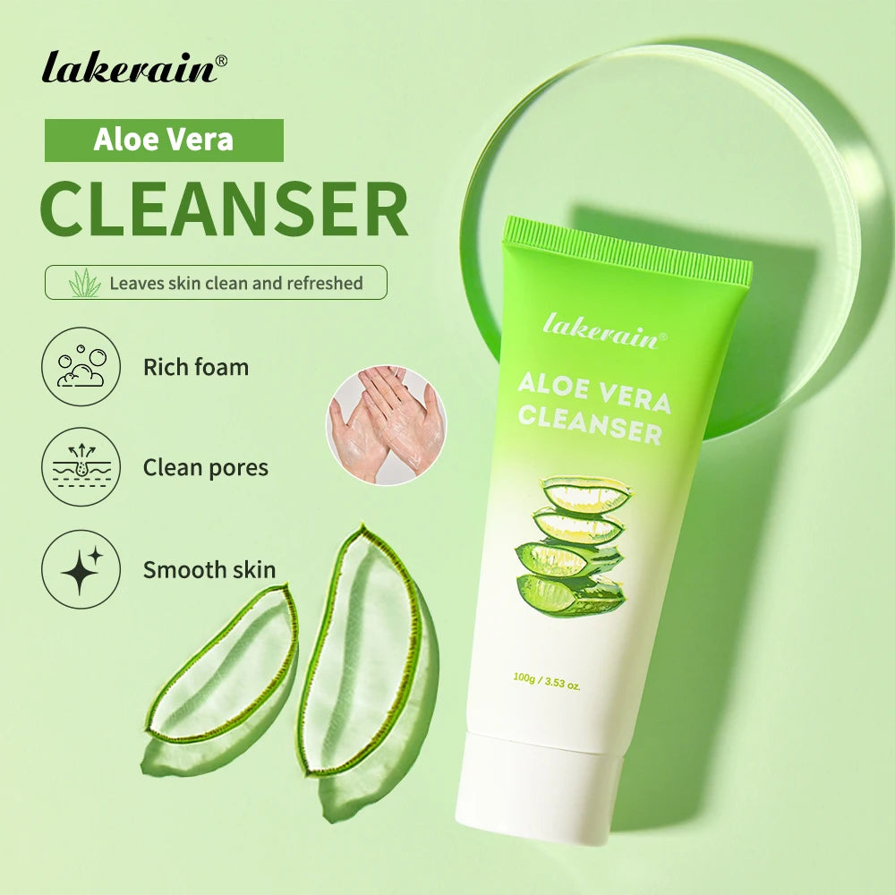 Lakerain Aloe Vera Skin Care Set Deep Hydration Smooth Delicate Skin Fast-absorbing Formula Cleanser Toner Serum Lip Blam Kit