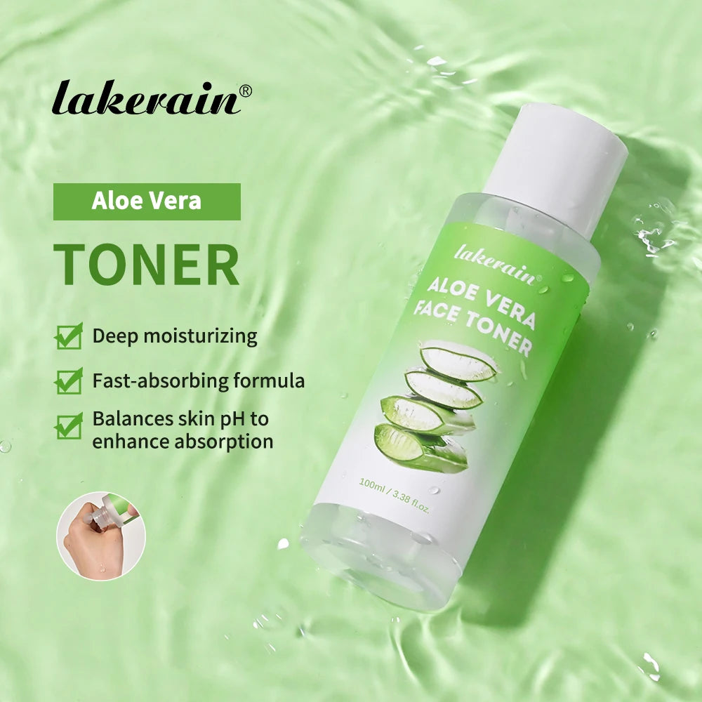 Lakerain Aloe Vera Skin Care Set Deep Hydration Smooth Delicate Skin Fast-absorbing Formula Cleanser Toner Serum Lip Blam Kit