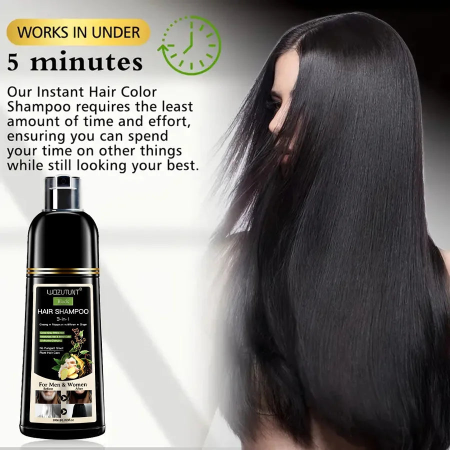 3 In 1 Dye Shampoo Instant Gray White Hair Coverage Hair Color Shampoo 5 Minutes Change Long Lasting Natural Colored Easy To Use