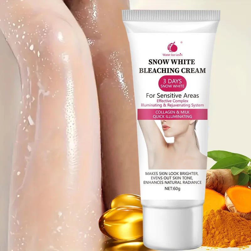 Snow White cream, private parts, underarms, knees, elbows, inner thighs, bikini line, armpits, dark areas of the body