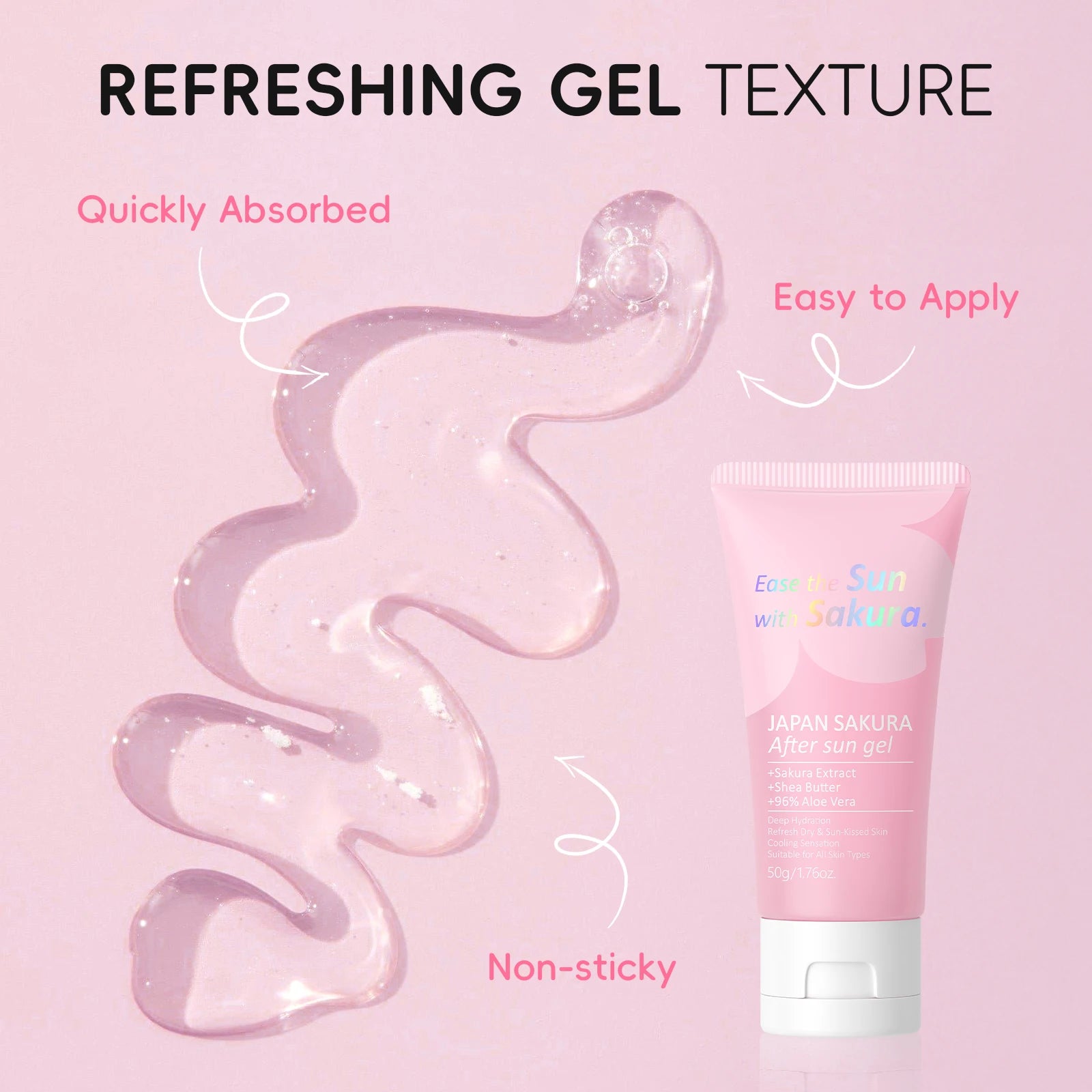 LAIKOU Japan Sakura After Sun Gel 50g 96% Aloe Vera Soothing Sunburn Care Deep Moisturizing