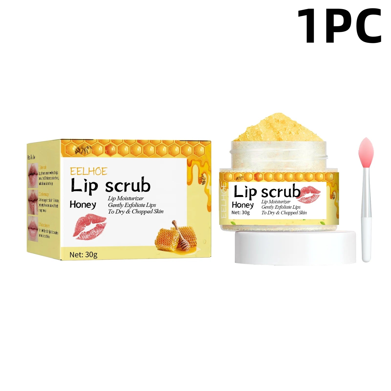 EELHOE Honey Lip Scrub Exfoliator for Dry Chapped Lips Nourishing Moisturizing Dead Skin Removal Plumping Line Care Treatment