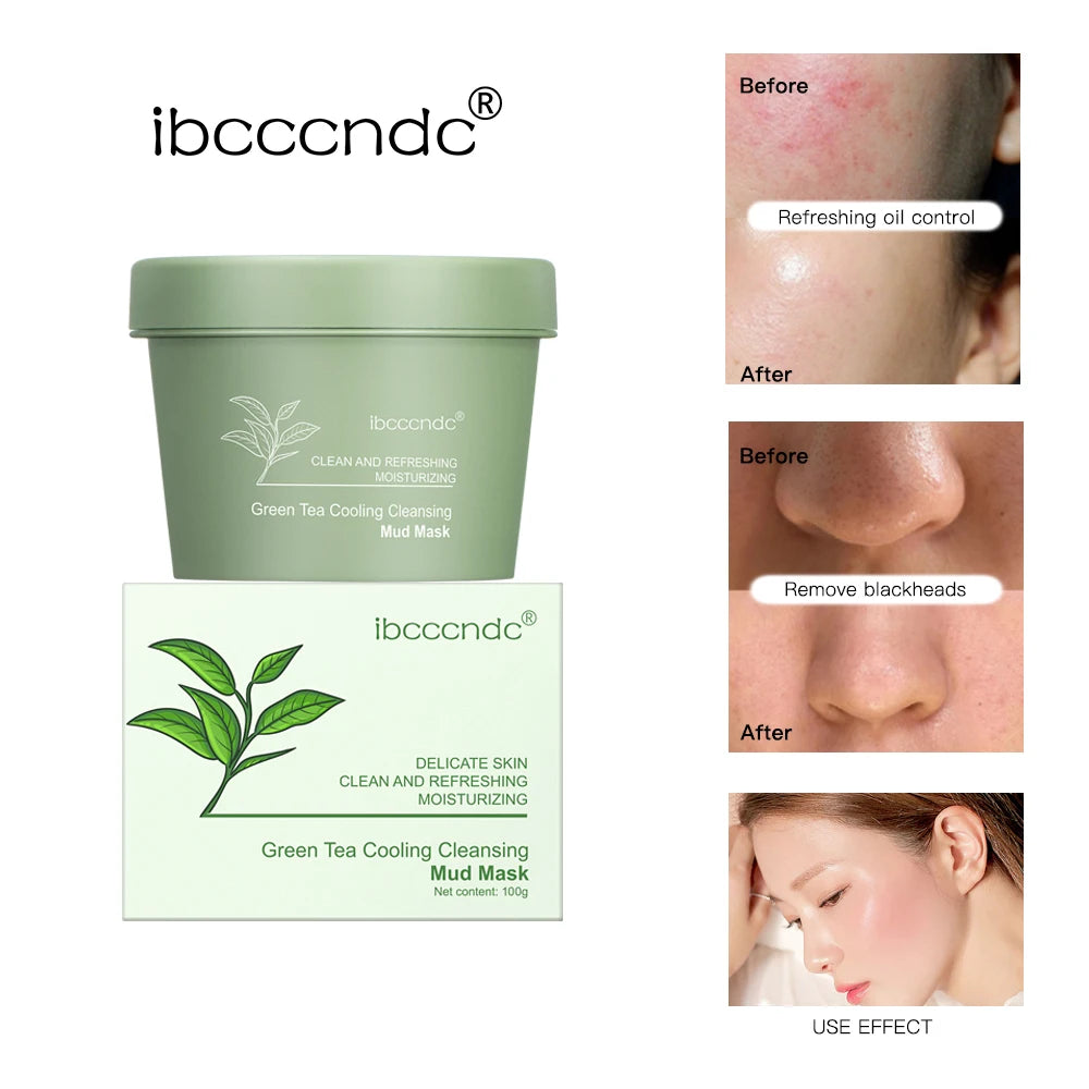 Green Tea Mud Mask Natural Skincare Deeply Cleansing Pore Nourishing Clay Face Mask Face Skin Care Cleaner 100g