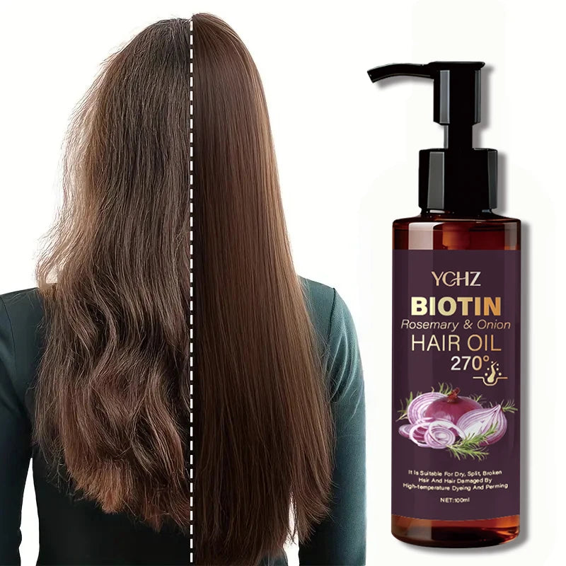 Biotin Hair Oil with Rosemary and Onion - Moisturizes Dry, Damaged, and Frizzy Hair - Nourishing Formula for Smooth, Silky Hair - Suitable for Normal Hair Types