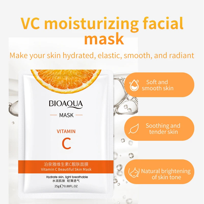 5pcs BIOAQUA Vitamin C Facial Masks Face skincare Moisturizing Face Mark Whitening Anti-aging Face Mask for Face Skin Care