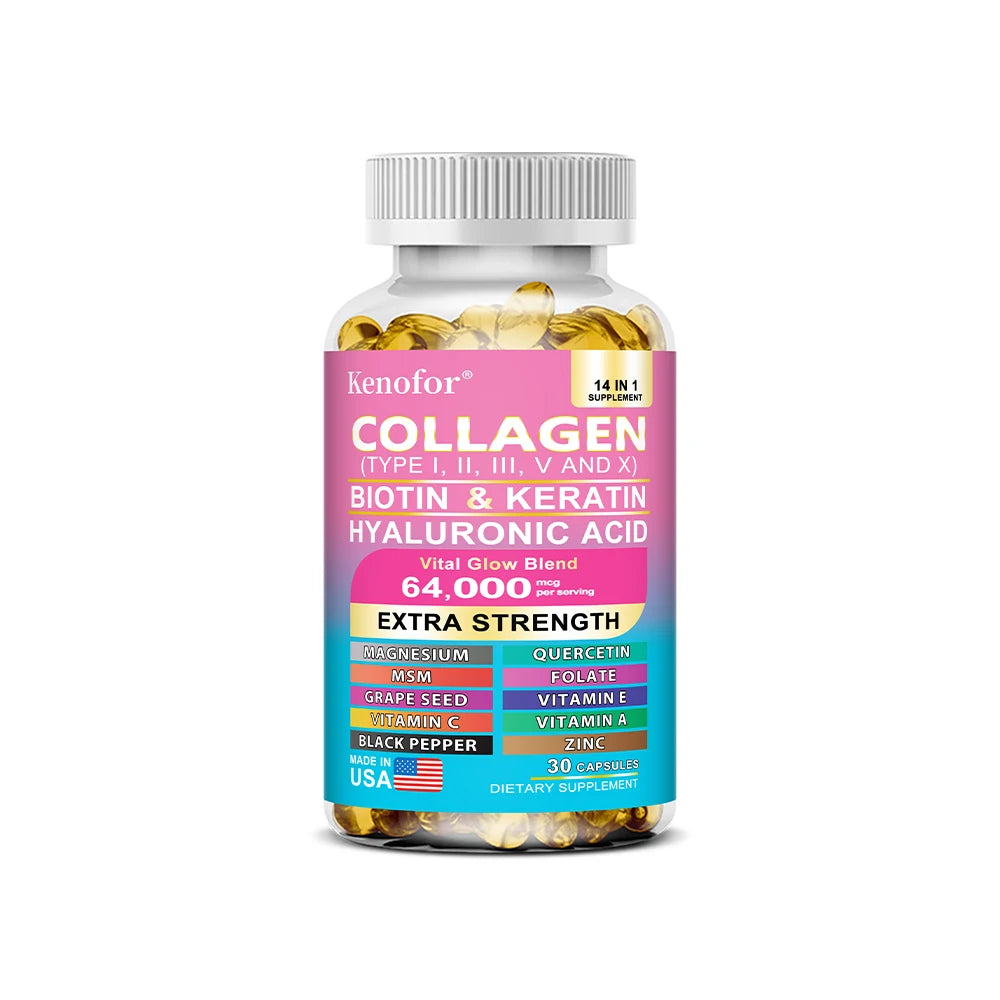 14 IN 1 Collagen Capsules - Biotin & Keratin Skin Care Product Booster Anti Aging Whitening Skin Nail and Hair Care Supplement
