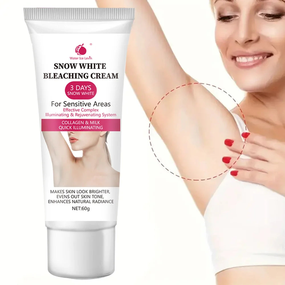 Snow White cream, private parts, underarms, knees, elbows, inner thighs, bikini line, armpits, dark areas of the body