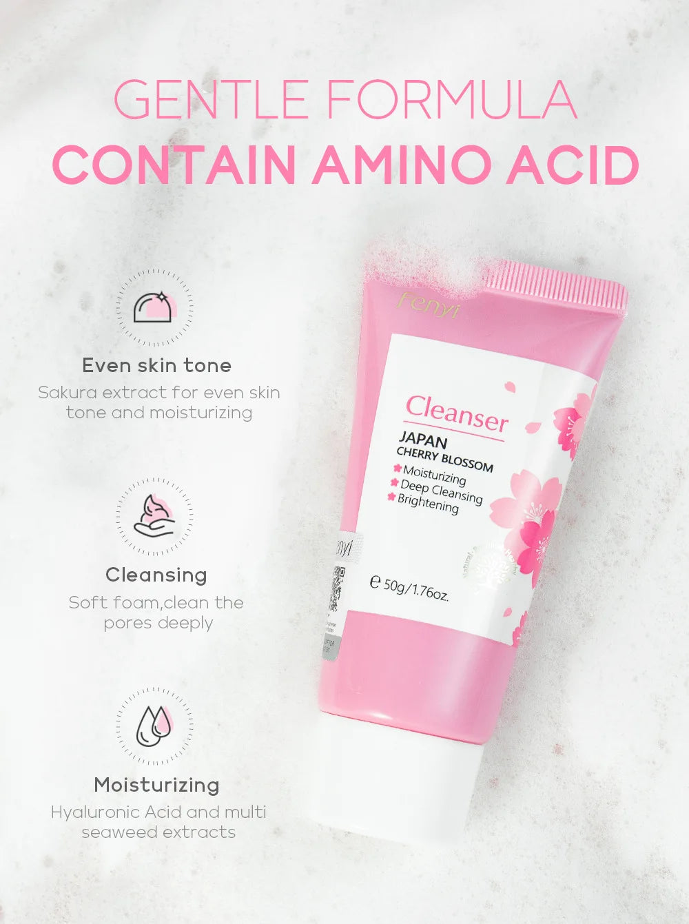 Japanese Cherry Blossom or Vitamin C Facial Cleanser Skin Cleansing Moisturizing  Blackhead Remove Skincare Face Wash Foam Face