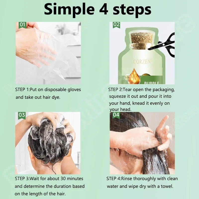 Pure Natural Herbal Hair Dye Shampoo Change Hair Color Cover Gray Hair White Hair Treatment Bubble Plant Hair Dye Hair Care