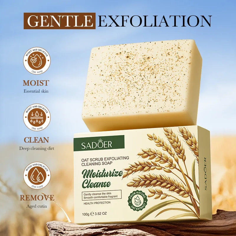 SADOER Oat Scrub Exfoliating Facial Soap Face Wash Foam Facial Cleanser Moisturizing Anti-aging Body Bathing Soap Exfoliator