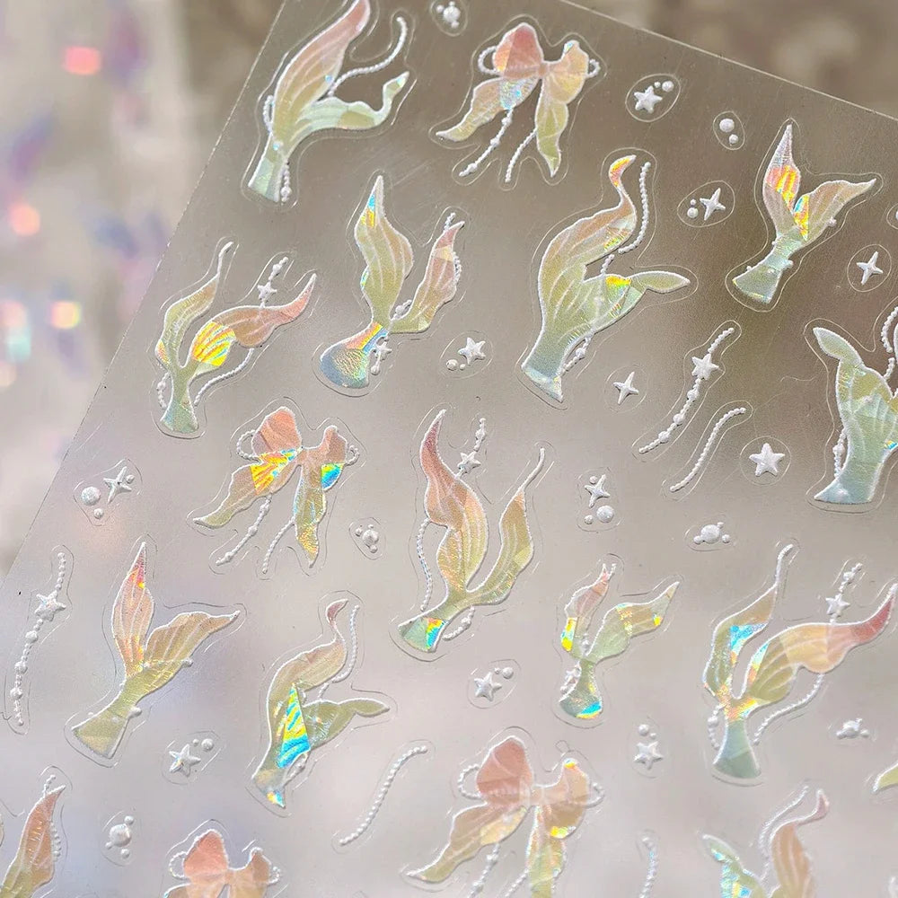 5D Deep Sea Fish Nail Art Stickers Shimmery Bubble Colorful Marine Life Nail Decals Summer Ocean Self Adhesive Manicure Decal