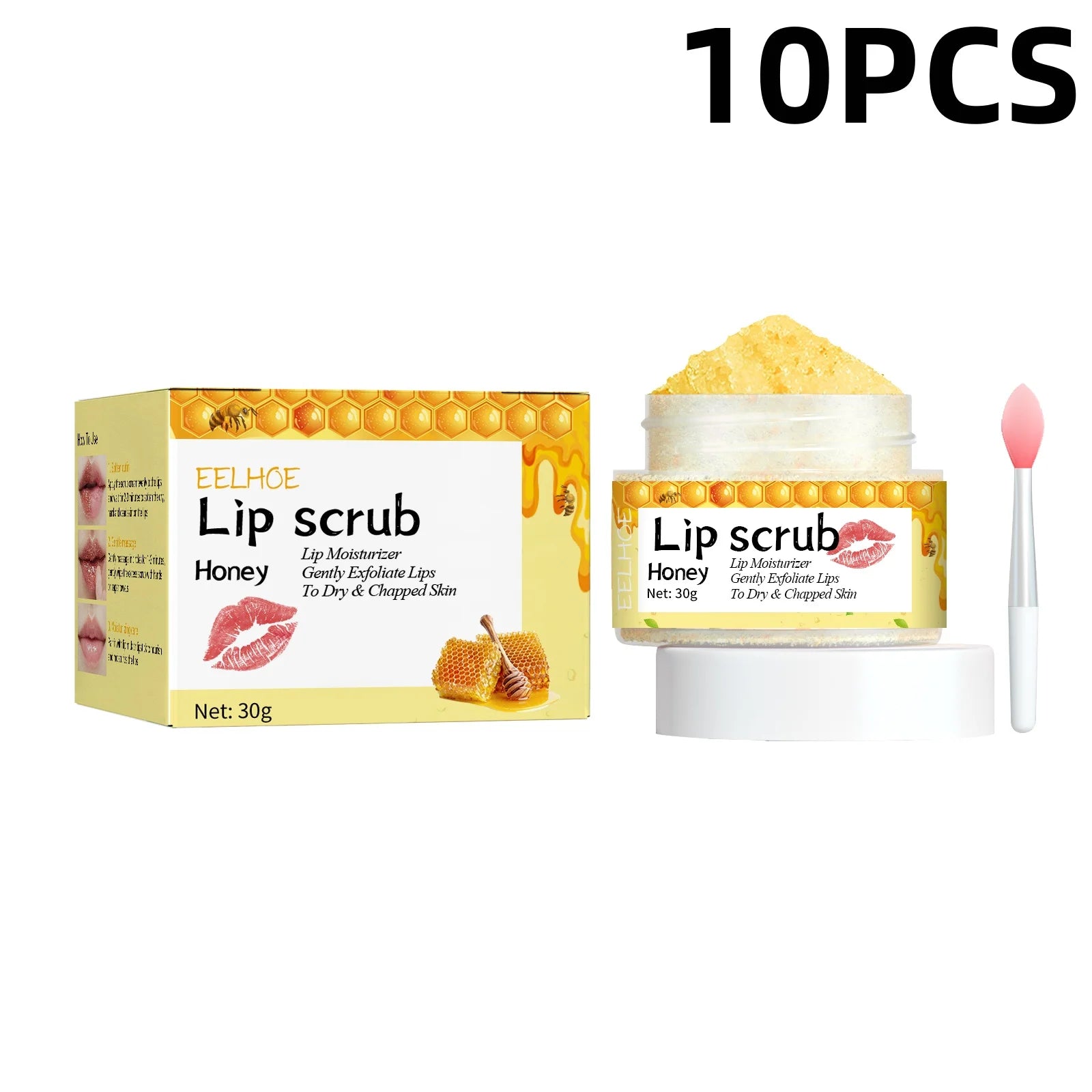 EELHOE Honey Lip Scrub Exfoliator for Dry Chapped Lips Nourishing Moisturizing Dead Skin Removal Plumping Line Care Treatment