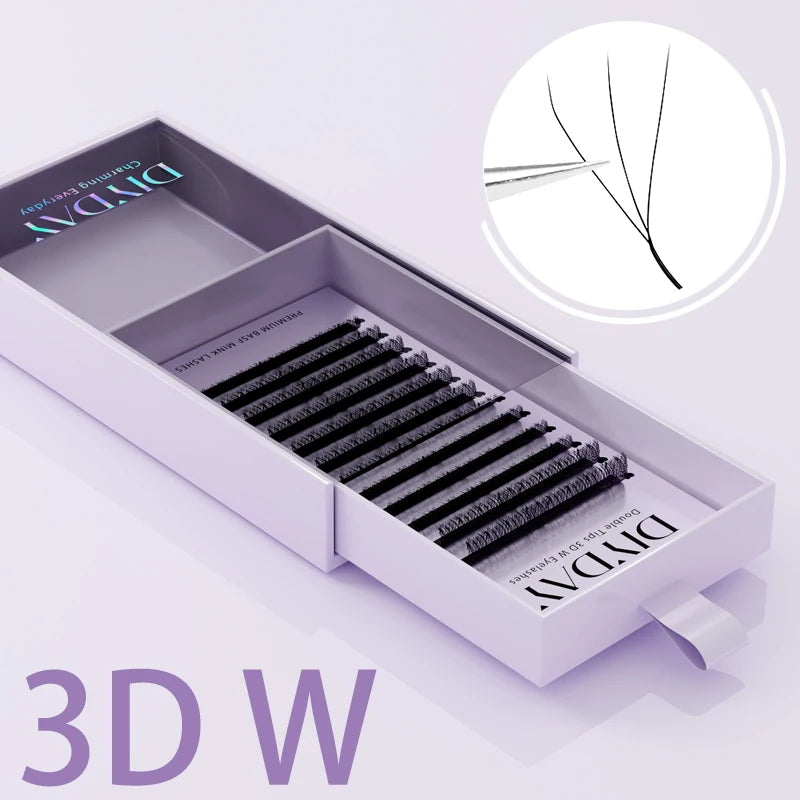 DIYDAY W-Shape Eyelash Extension 3d 4d 5d 6d 7d 8d W Lashes Natural Soft Premade Fan Bloom Effect Eye Lashes for Beauty Makeup