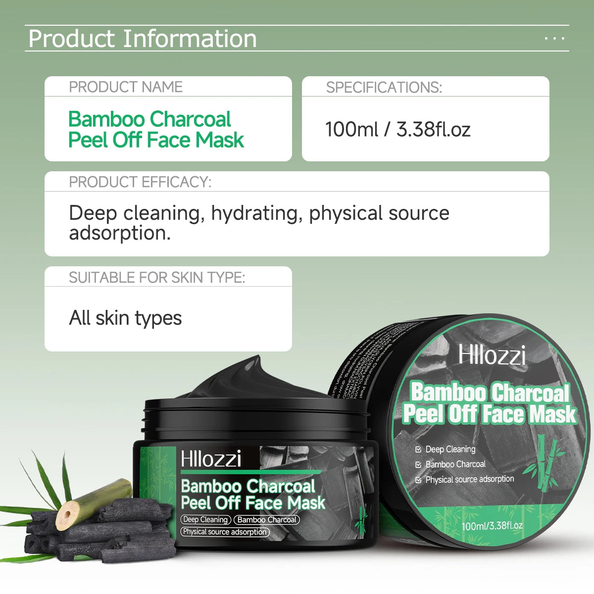 100ml/3.38fl.oz Bamboo Charcoal Peel Off Face Mask - Deep Cleansing, Purifying, Pore Refining, Unisex Care