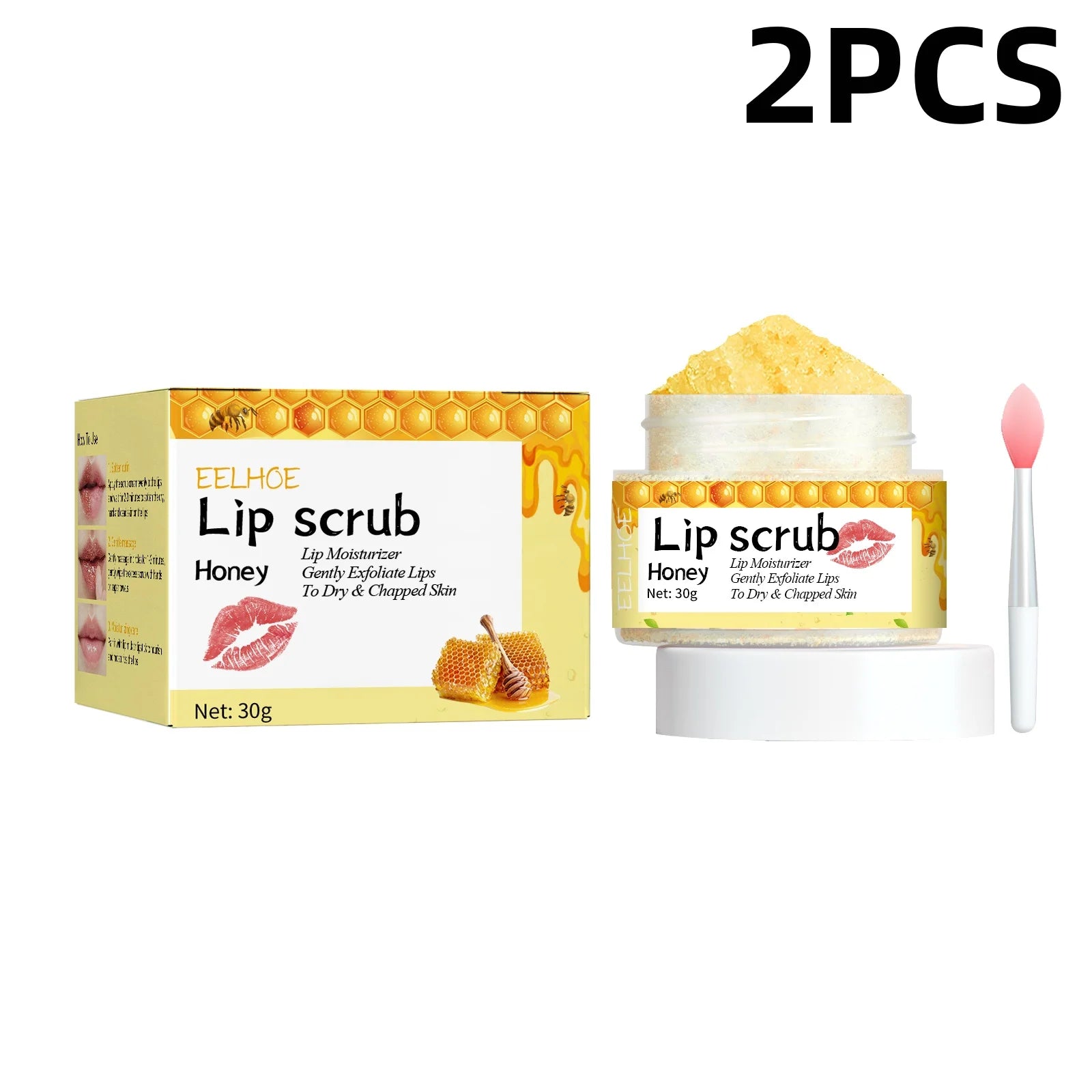 EELHOE Honey Lip Scrub Exfoliator for Dry Chapped Lips Nourishing Moisturizing Dead Skin Removal Plumping Line Care Treatment