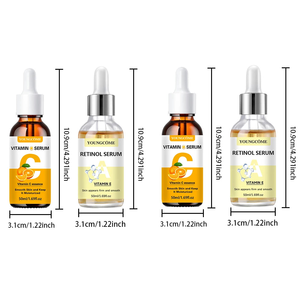 YOUNGCOME 2pcs Vitamin C and Retinol Fortified Serum Rich in VC Keep Skin Hydrated and Smooth Smooth Fine Lines and Wrinkles