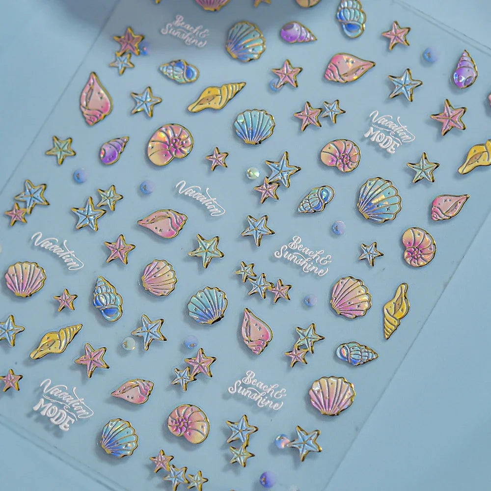 5D Deep Sea Fish Nail Art Stickers Shimmery Bubble Colorful Marine Life Nail Decals Summer Ocean Self Adhesive Manicure Decal