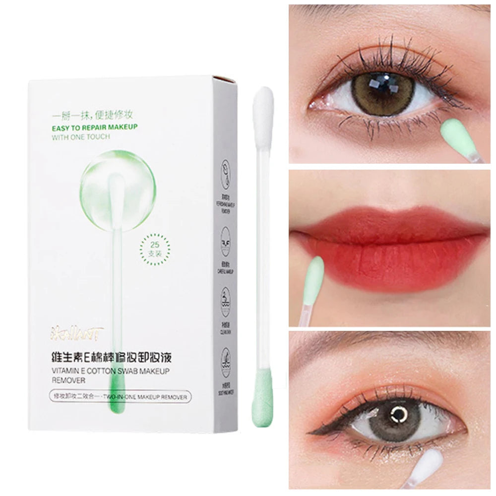 ikAllANT Makeup Remover Cotton Swabs - 25 pieces-Pre-soaked with Cleansing Liquid, Foldable for Instant Use, Beauty Cleaning,