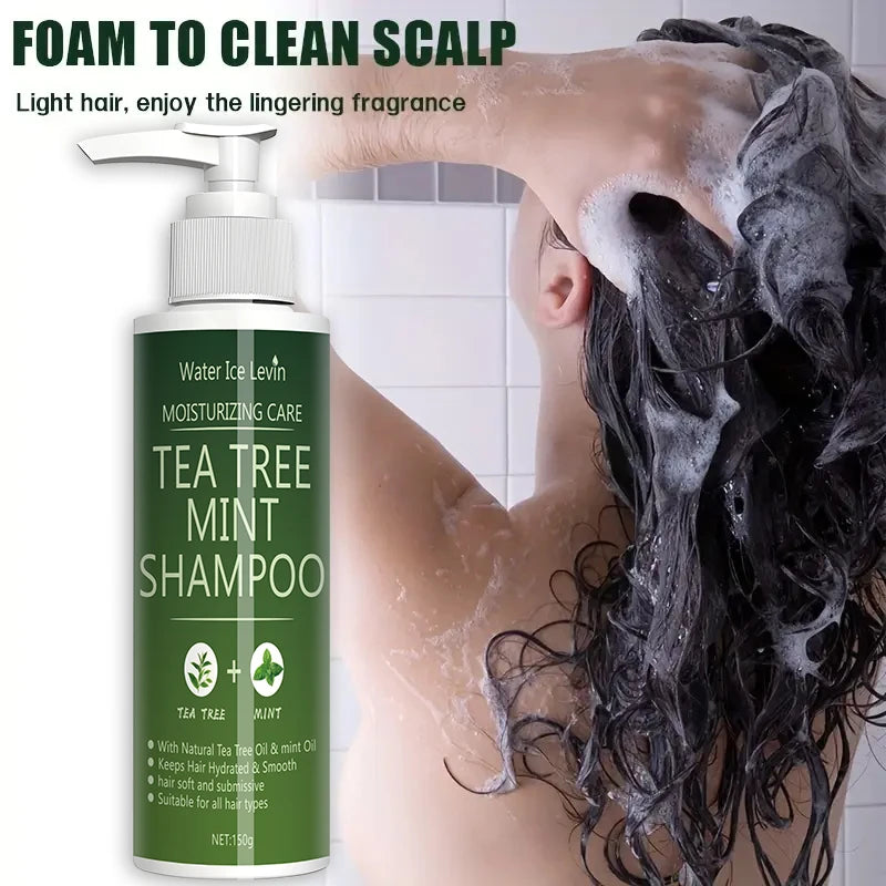 Tea Tree Mint Shampoo Natural Essence Revitalizes Hair. Dense Foam Cleansing. Strengthens and Smoothes. Adds Volume Shine.