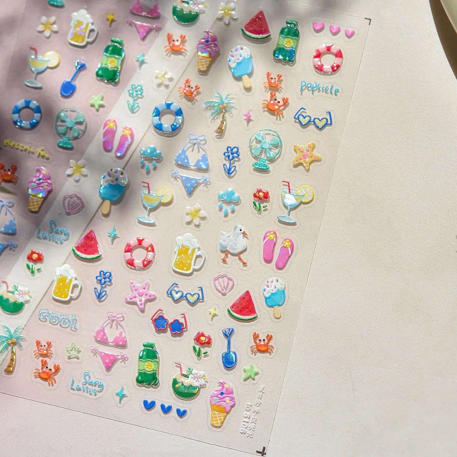 5D Metal Fish Nail Art Stickers Tiny Ocean Shoal of Fish Foil Waves Summer Beach Self Adhesive Decoration Manicure Decal DIY