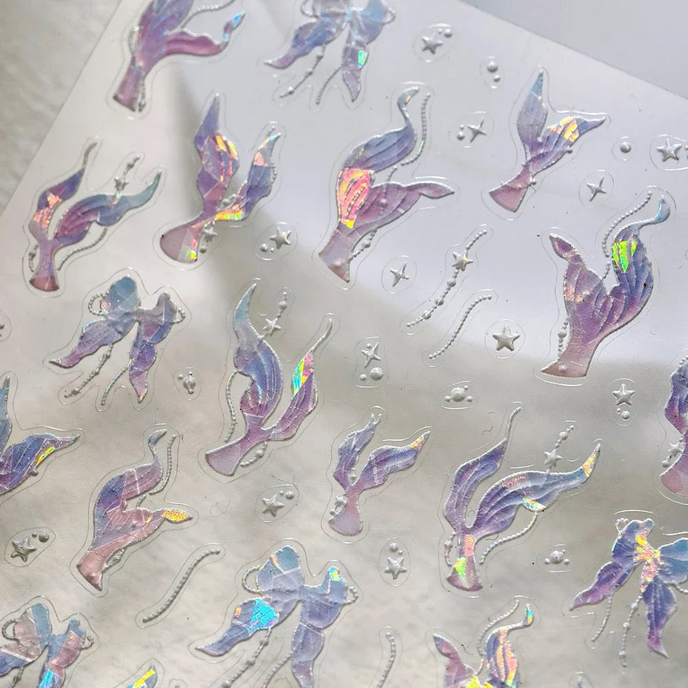 5D Deep Sea Fish Nail Art Stickers Shimmery Bubble Colorful Marine Life Nail Decals Summer Ocean Self Adhesive Manicure Decal