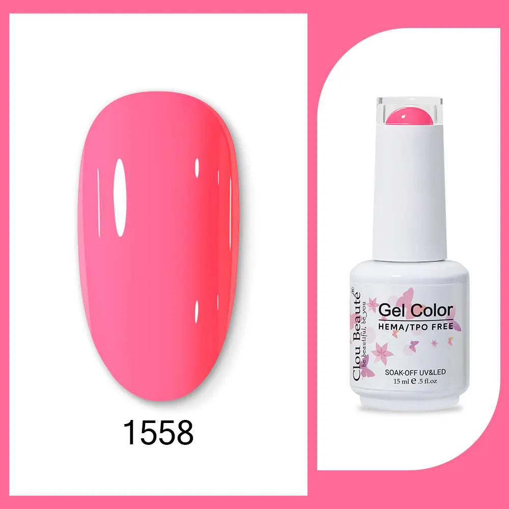 Clou Beaute 15ml Red Black White Green Neon Gel Nail Polish Base Top Coat Velvet Top 400 Colors Semi Permanent Gel Nail Varnish