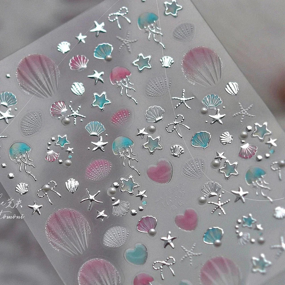 5D Deep Sea Fish Nail Art Stickers Shimmery Bubble Colorful Marine Life Nail Decals Summer Ocean Self Adhesive Manicure Decal