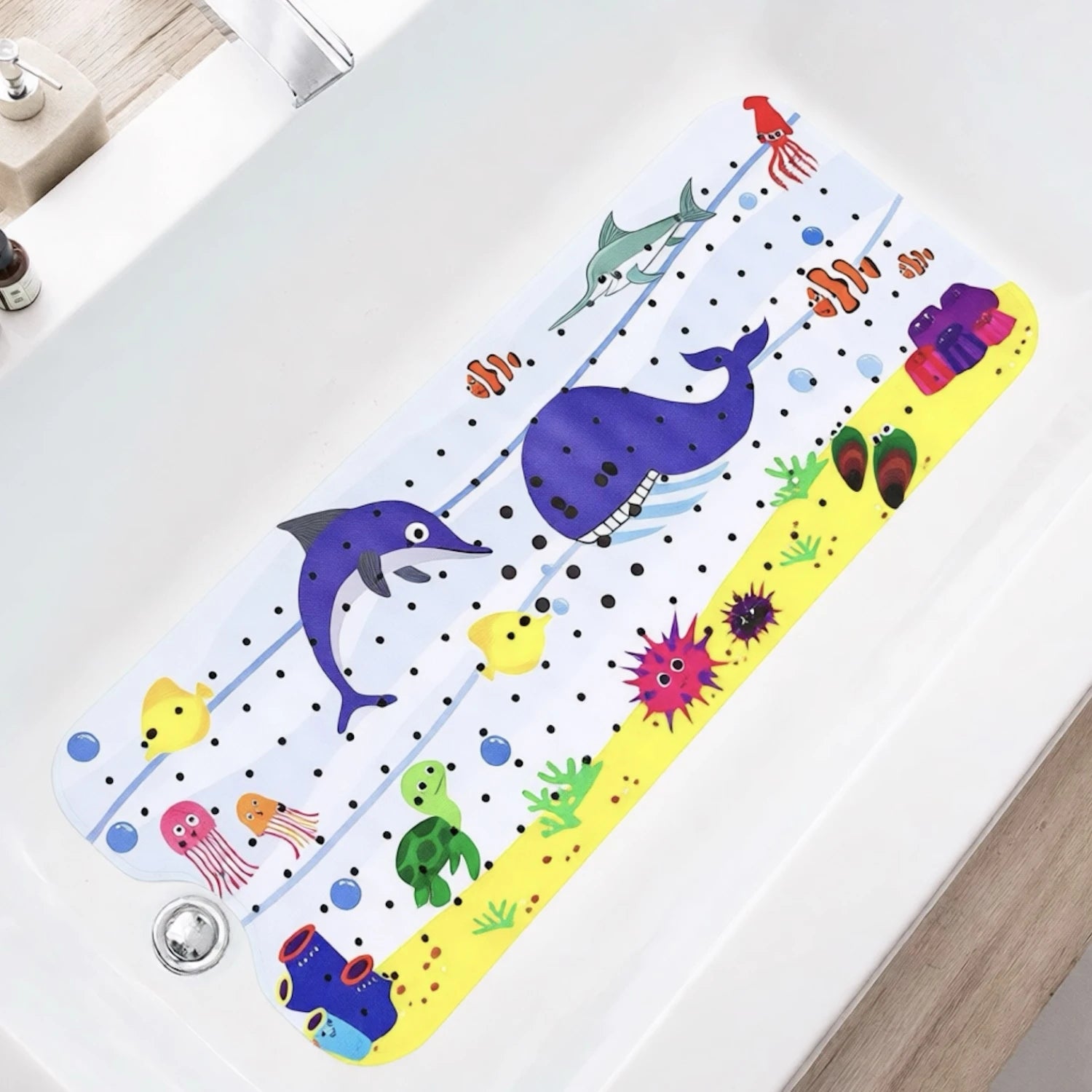 1pc Cartoon Extra Long Bathtub Mat 40x100cm Non Slip Bath Mat for Bathroom Tubs Shower Mats with Suction Cups & Drain Holes
