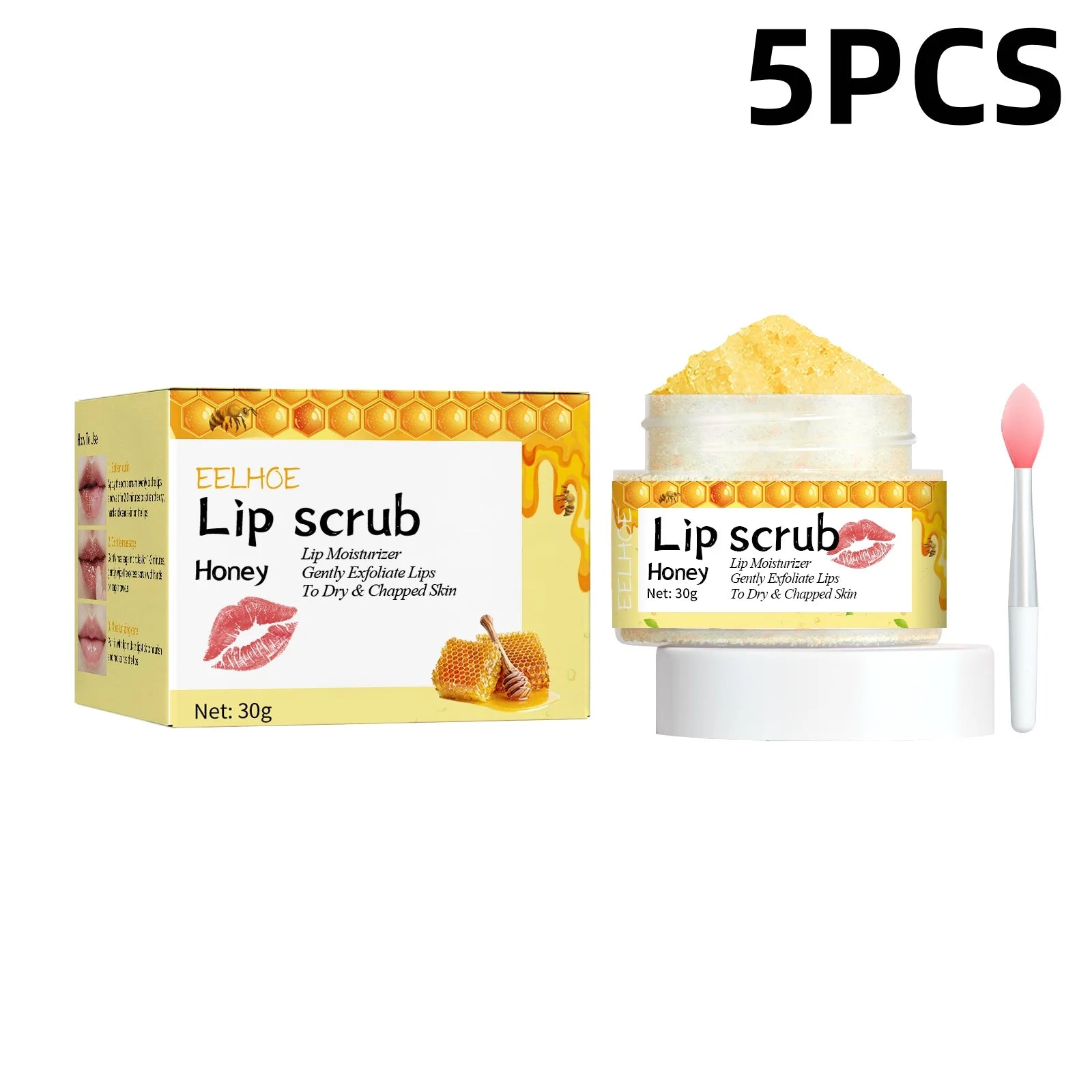 EELHOE Honey Lip Scrub Exfoliator for Dry Chapped Lips Nourishing Moisturizing Dead Skin Removal Plumping Line Care Treatment