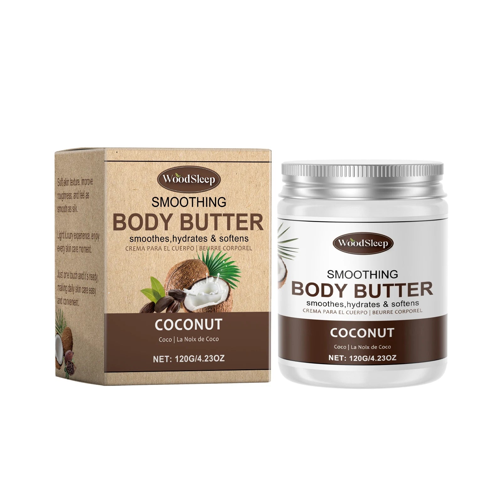 Woodsleep Coconut Body Butter Cream Long Lasting Smooth Skin Firming Anti Crack Honey Mango Papaya Moisturizing Body Cream 120g