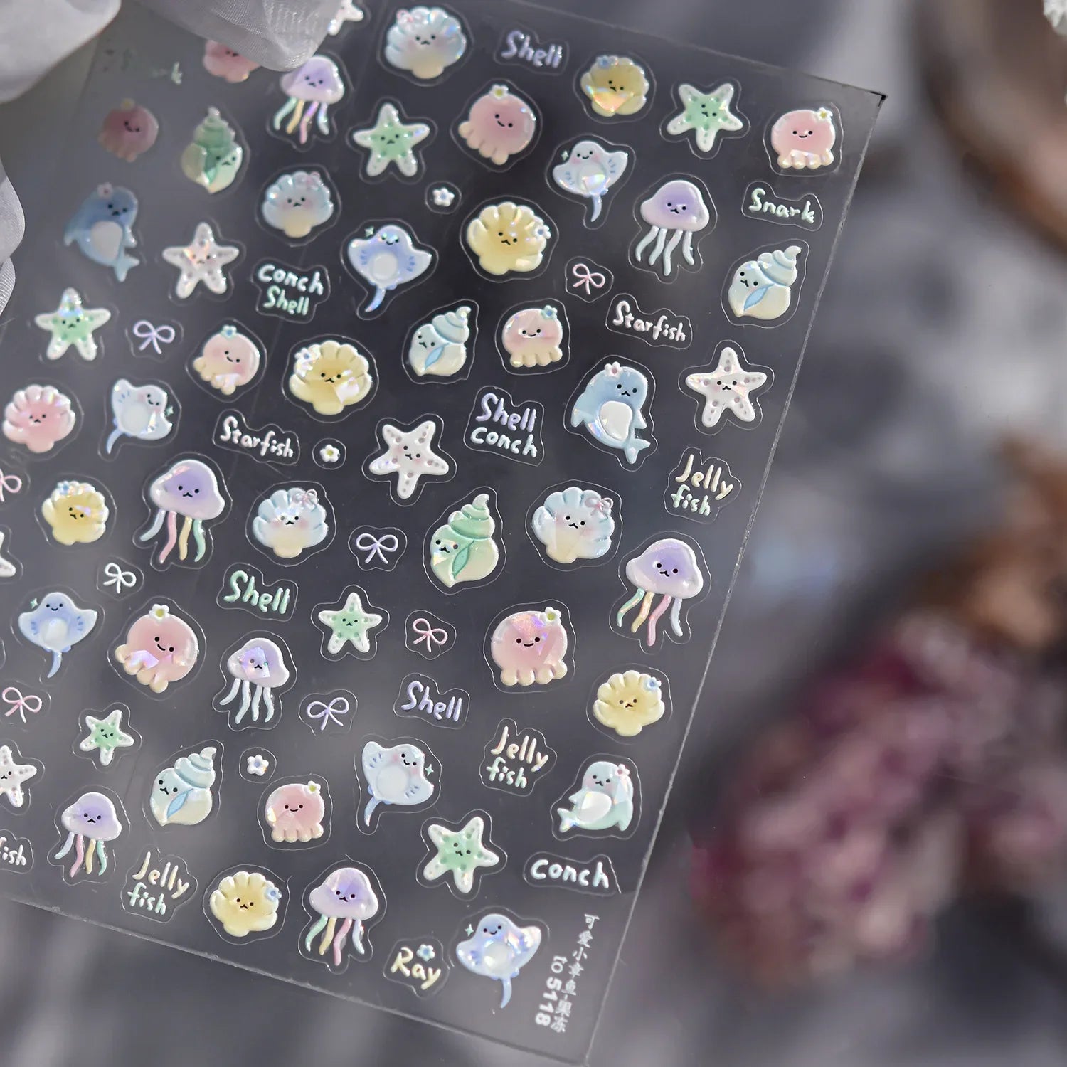 5D Deep Sea Fish Nail Art Stickers Shimmery Bubble Colorful Marine Life Nail Decals Summer Ocean Self Adhesive Manicure Decal